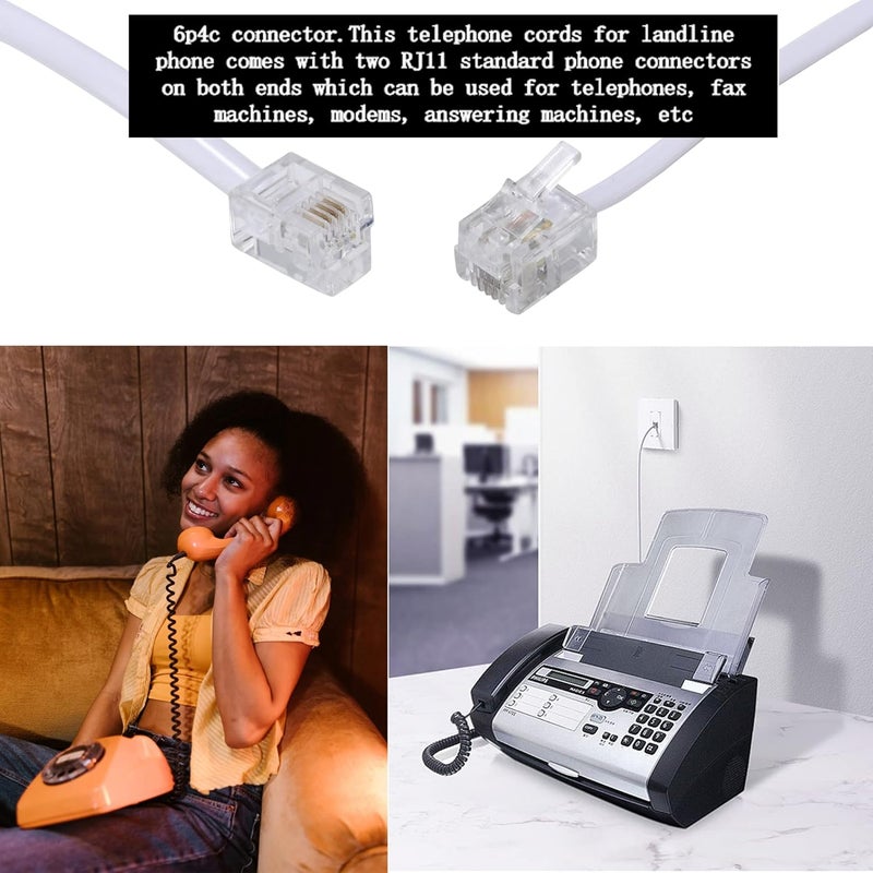 Ubramac 100Feet Long Telephone Extension Cord Phone Cable Line Wire, with Standard RJ11 Plug and 1 in-Line Couplers and 35Cable Clip Holders-White - Image 5